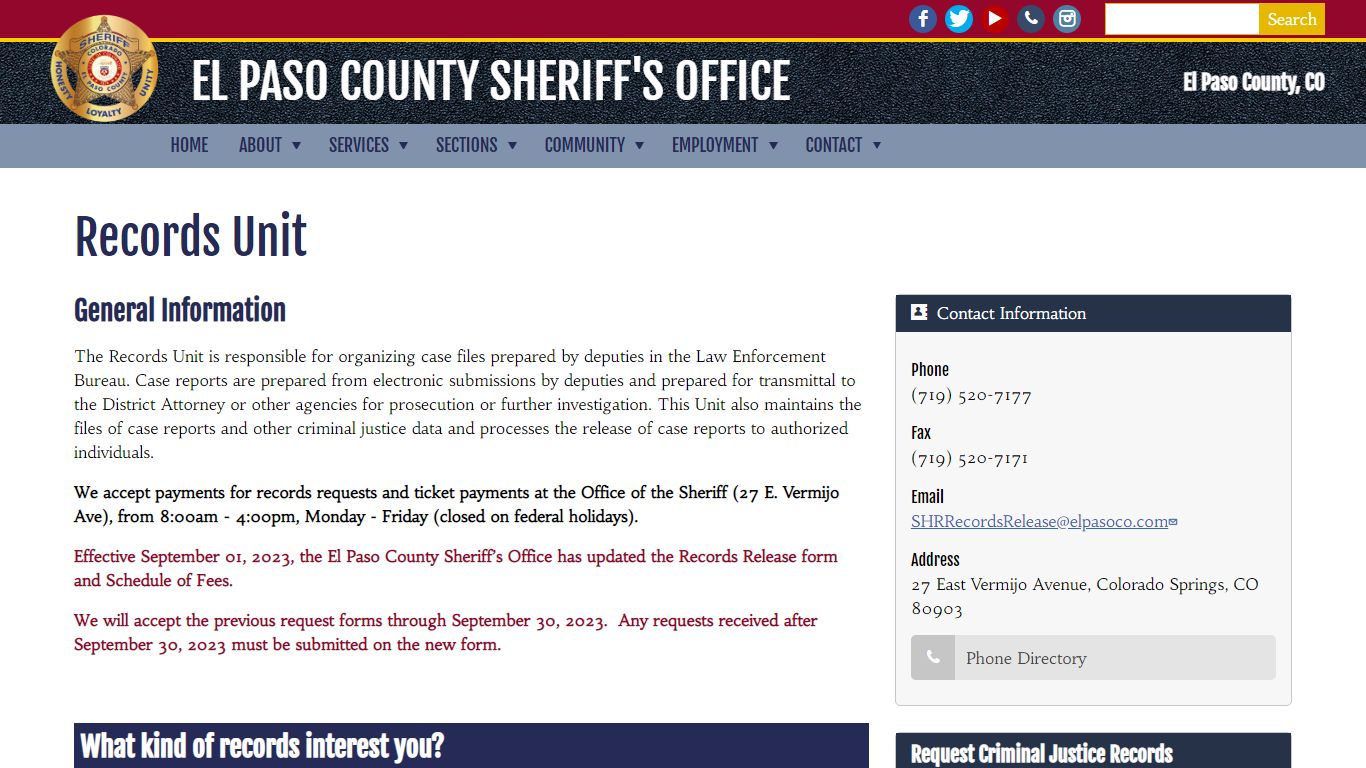 Records Unit | El Paso County Sheriff
